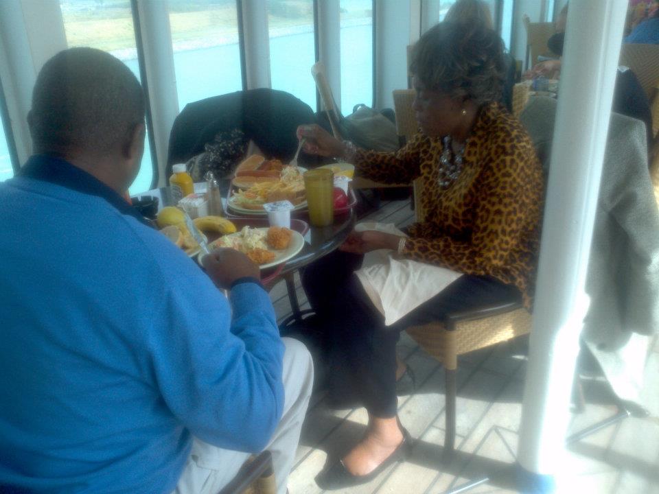 Mami and her man having breakfast on-board a ship in Florida
